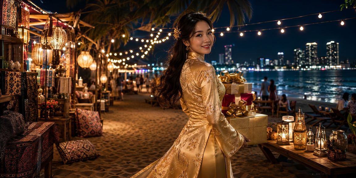 Cảnh Sapa với trang phục áo dài truyền thống và không khí nhận thưởng cashback lễ hội